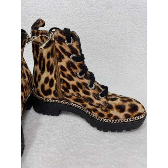 Gianni Bini Lyone size 6 Leopard Print  Calf Hair  Chain  Side Zip Combat Boot - Picture 5 of 10